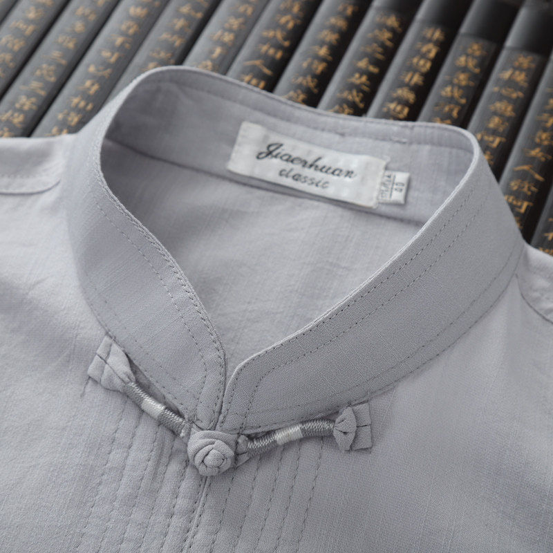 MENS COTTON LINEN TANG SUIT CHINESE STYLE HANFU MIDDLE-AGED LOOSE LINEN SHIRT SUMMER THIN BLACK CASUAL TOP MEN