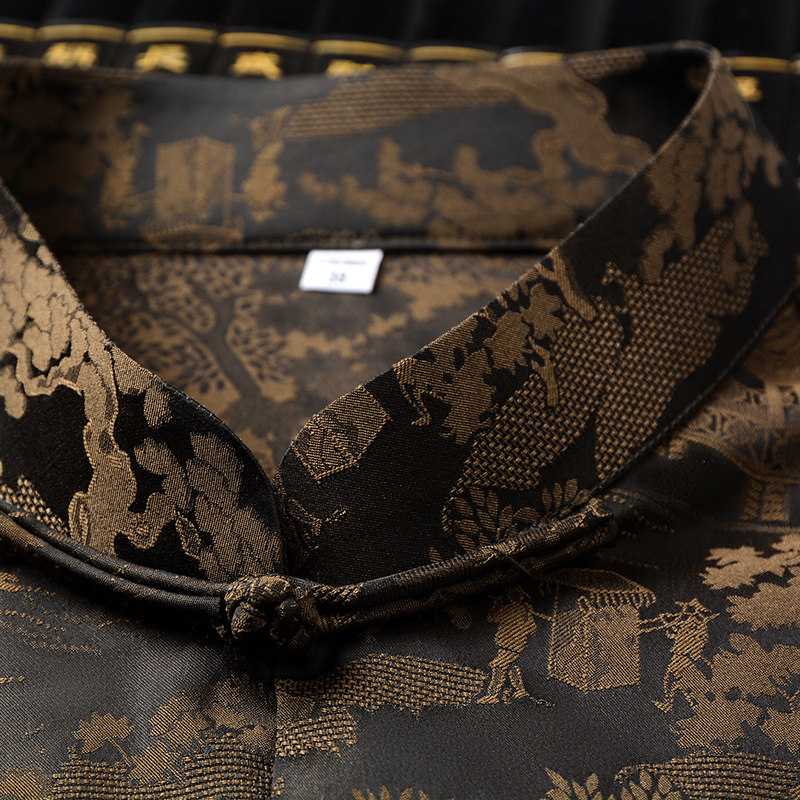 CHINESE STYLE TANG SUIT LOOSE THIN DAD SUMMER DRESS SHORT SLEEVE ICE SILK CASUAL MIDDLE-AGED SUMMER MENS HIGH-END SUIT MEN