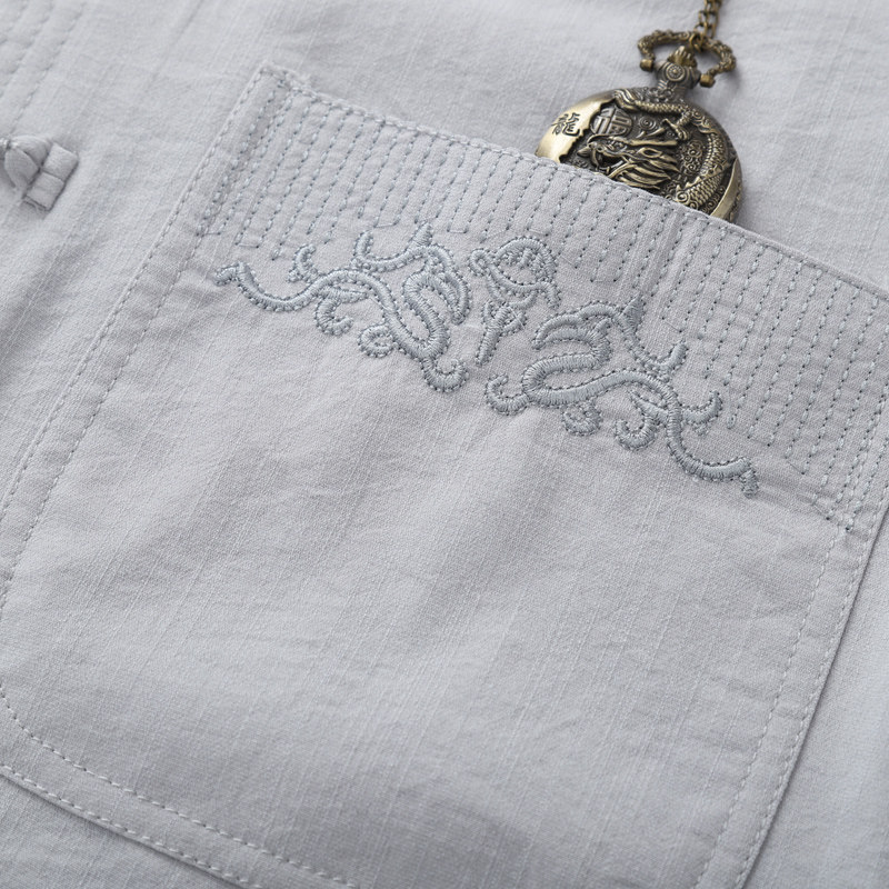 MENS COTTON LINEN TANG SUIT CHINESE STYLE HANFU MIDDLE-AGED LOOSE LINEN SHIRT SUMMER THIN BLACK CASUAL TOP MEN