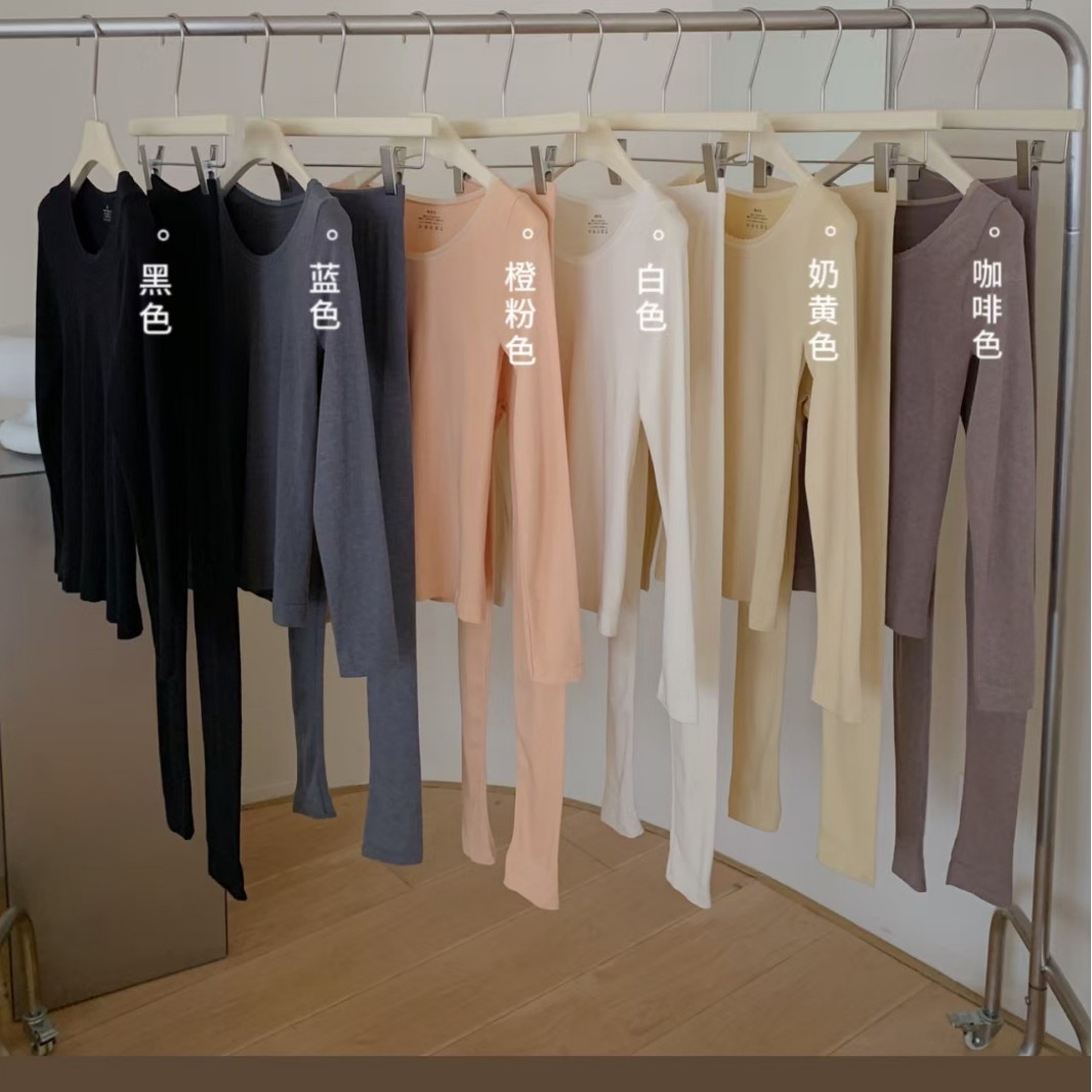 韓社9886绵羊毛发热套装女秋冬新款保暖舒适修身显瘦纯色秋衣秋裤