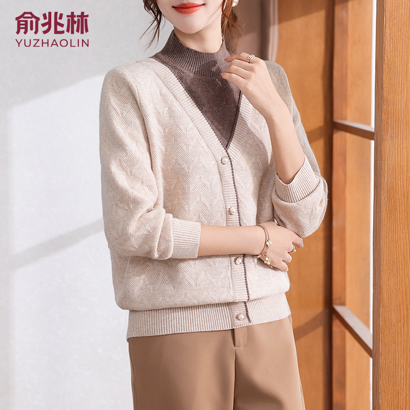 俞兆林中老年女装假两件针织衫