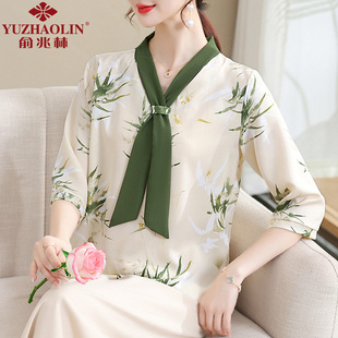 洋氣T恤中老年女夏季 時尚 套裝 雪紡衫 2024新款 母親節(jié)衣服媽媽夏裝