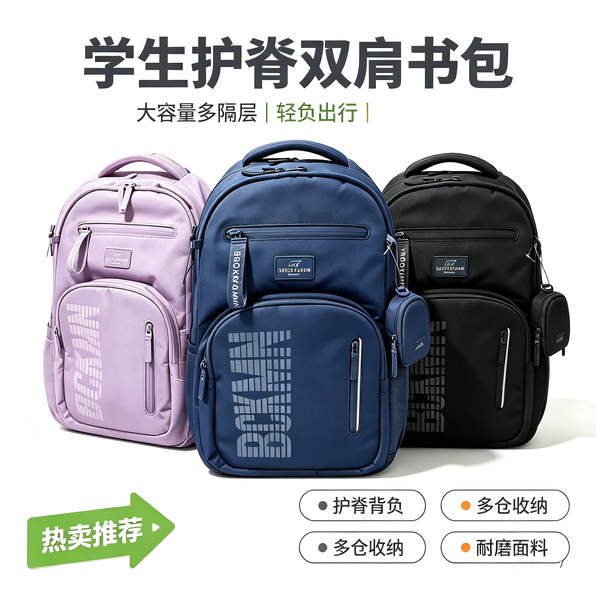 Beckmann贝克曼35L书包五六年级初中高生男女护脊大容量双肩背包
