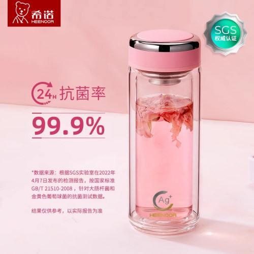 希诺1950抗菌玻璃杯双层隔热便携