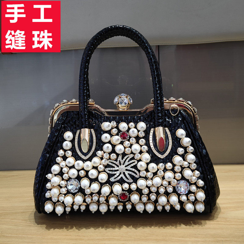 珍珠大包欧美大牌手工缝钻