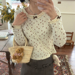 honeyrubao熊熊派对可爱圆领打底针织衫上衣