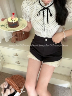 honeyrubao日系少女蕾丝拼接西装 裤