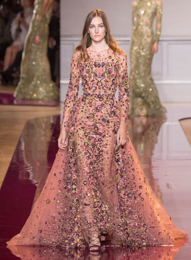 zuhair murad 粉紫色重磅奢华珠绣高档年会演出婚宴晚礼服迎宾服