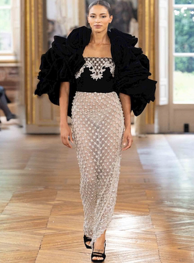 Tony Ward 黑色披肩银色珠钻性感修身年会红毯生日晚宴礼服定制