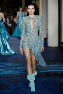 Zuhair murad 2025年蓝色长袖收腰显瘦订婚聚会派对小礼服敬酒服
