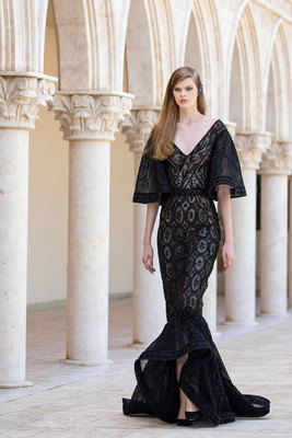 修身遮肉显瘦纯手工缝制晚礼服