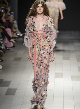 marchesa 甜美花朵显瘦长袖生日聚会主持唱歌订婚晚礼服敬酒服