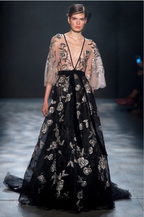 marchesa 黑色V领遮肉收腰钉珠高档宴会年会优雅晚礼服2025年新款