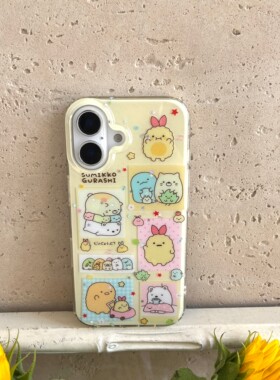 IMD闪粉卡通可爱奶黄色角落生物手机壳适用iphone16promax大孔防摔苹果15趣味14亮面13女生小众日系萌系ins风