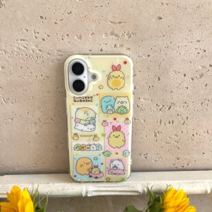 IMD闪粉卡通可爱奶黄色角落生物手机壳适用iphone16promax大孔防摔苹果15趣味14亮面13女生小众日系萌系ins风