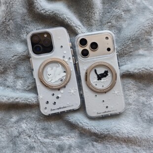 圆弧气囊IMD可爱雪地黑猫白狗360支点情侣手机壳适用iPhone17promax大孔防摔苹果16亮面15趣味折叠旋转支架新