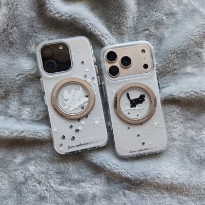 雪地黑猫白狗360支点情侣手机壳