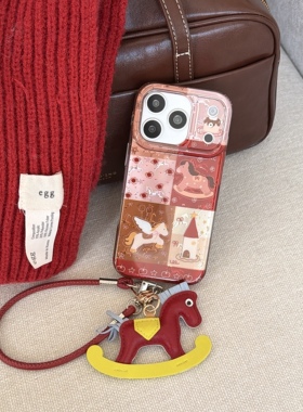 IMD可爱2026马年拼接灯塔碎花小马手机壳适用iphone17promax大孔防摔苹果16亮面15趣味创意14摇摇马挂绳13新