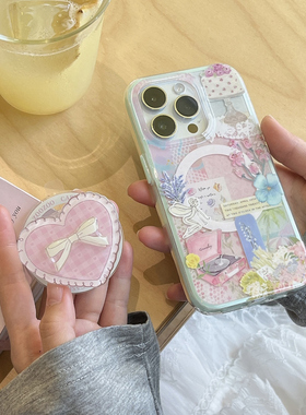 二合一绿边IMD磁吸花丛音乐盒文艺手机壳是iphone16promax大孔防摔苹果15时尚女生高级感14亮面13爱心支架ins