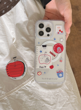 双层印花imd磁吸透明简约苹果便签17手机壳适用iphone16promax大孔防摔苹果15可爱趣味14亮面13支架硬壳软边
