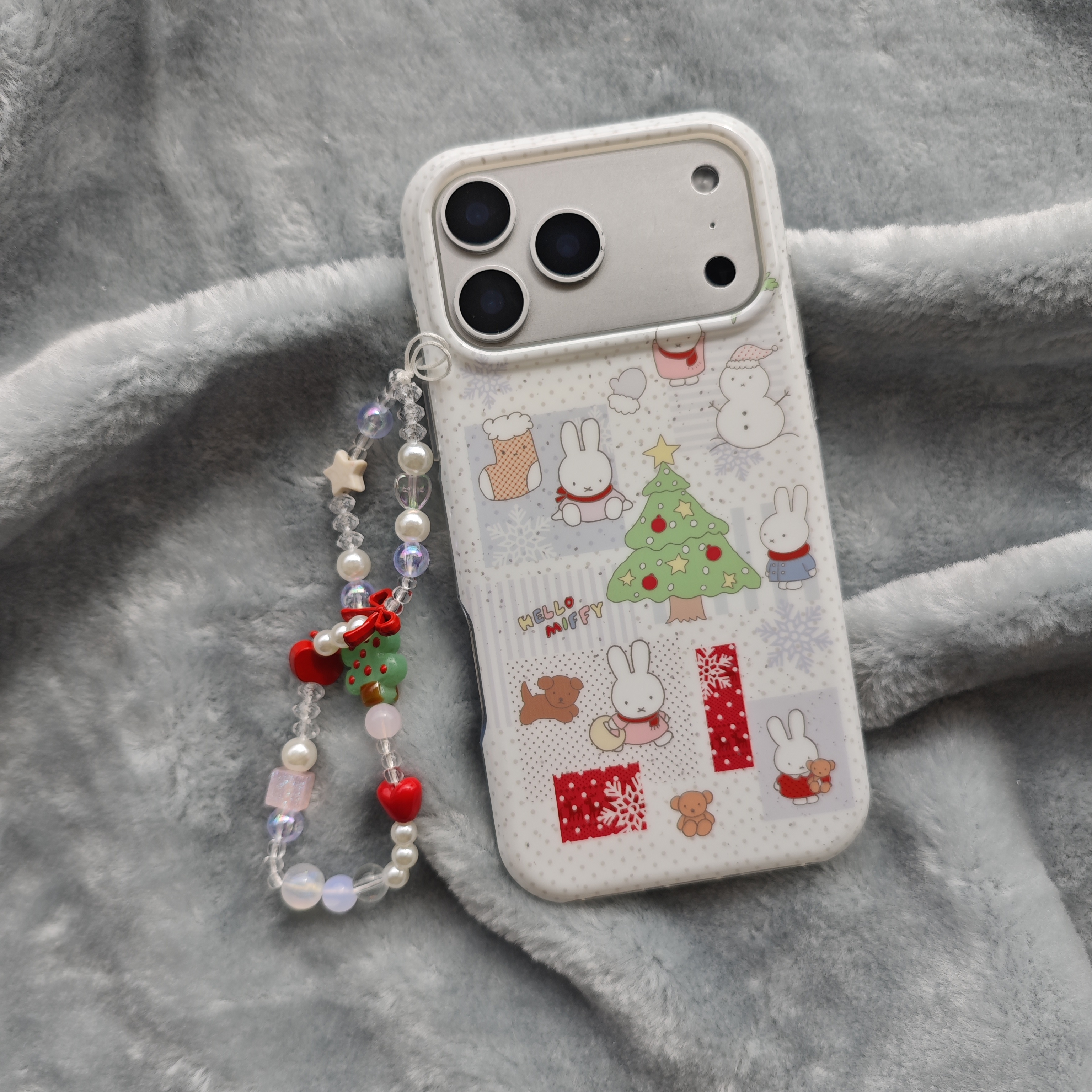 圆弧气囊IMD卡通可爱波点米菲兔小熊圣诞树手机壳适用iphone17promax大孔防摔苹果16亮面15趣味创意14手链13