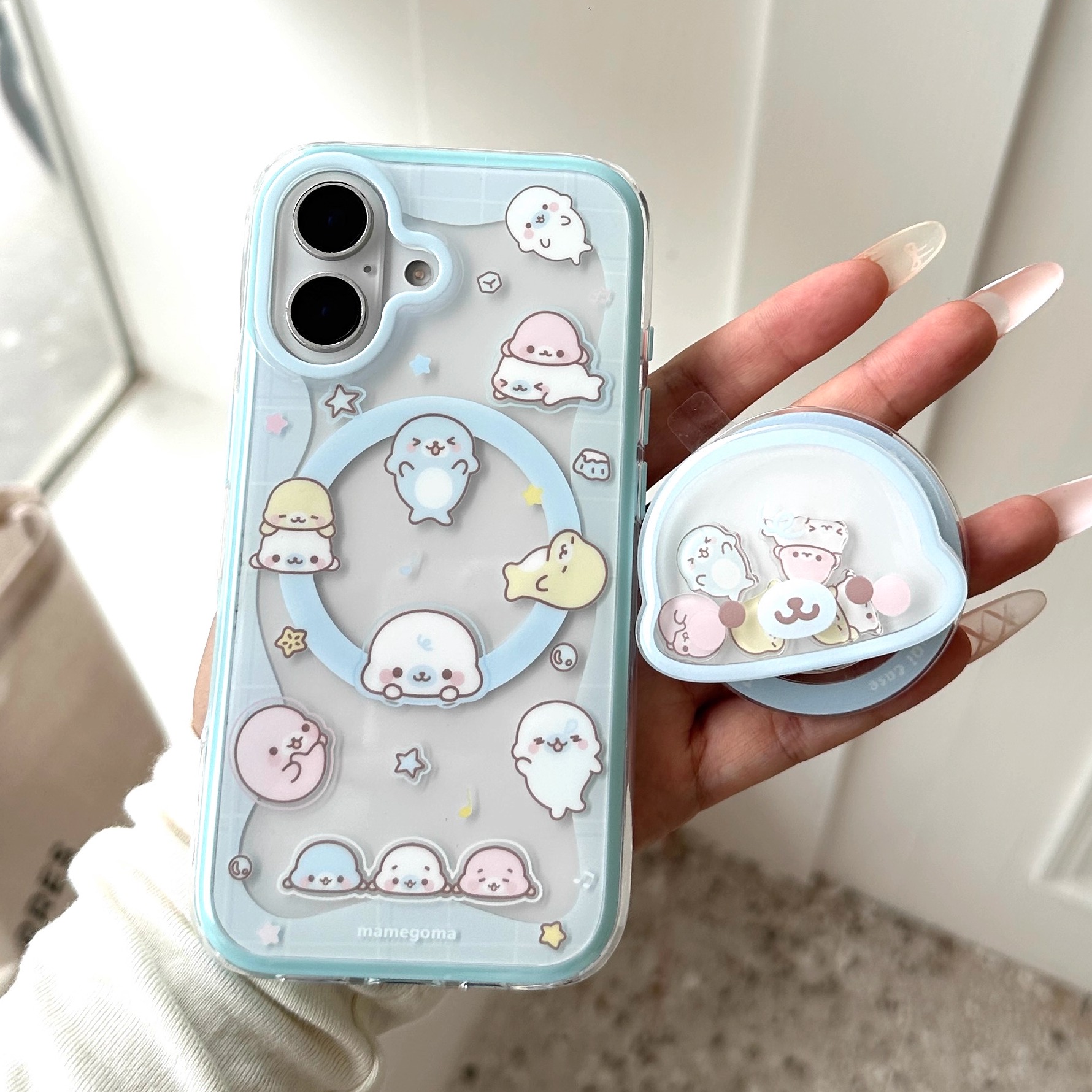 二合一蓝边IMD磁吸夏天清新可爱豆芝麻小海豚手机壳适用iphone16promax大孔防摔苹果15女生14亮面13支架个性