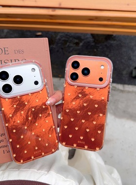圆弧气囊IMD橙色底黄色小波点爱心手机壳适用iPhone17promax大孔防摔苹果16亮面15趣味创意14时尚简约13文艺