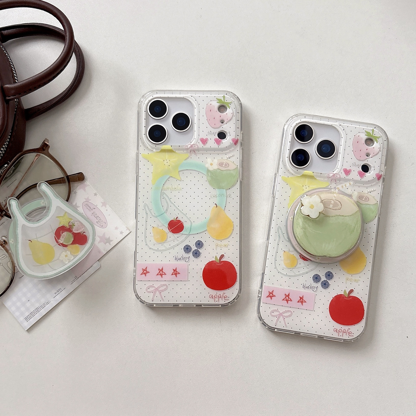 IMD磁吸时尚简约可爱波点水果椰子手机壳适用iPhone17promax大孔防摔苹果16亮面15趣味创意14带支架13ins风新
