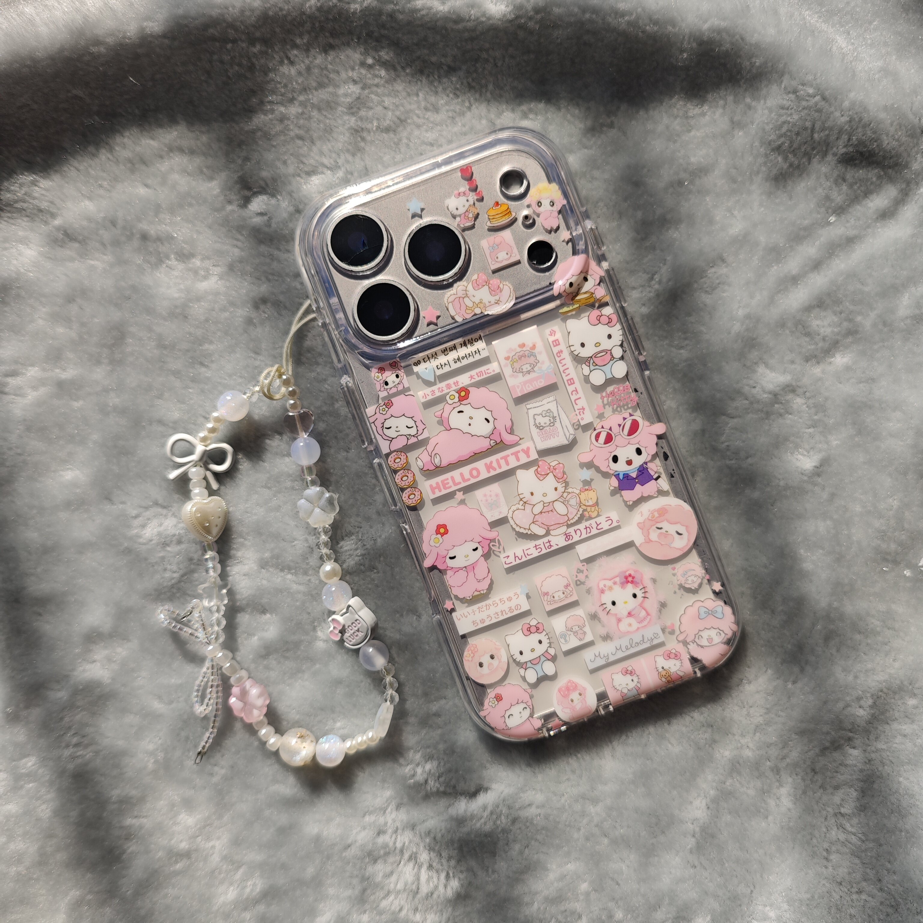 圆弧气囊IMD卡通可爱粉色小羊kitty猫手机壳适用iphone17promax全包防摔苹果16亮面15趣味创意手链少女心萌系