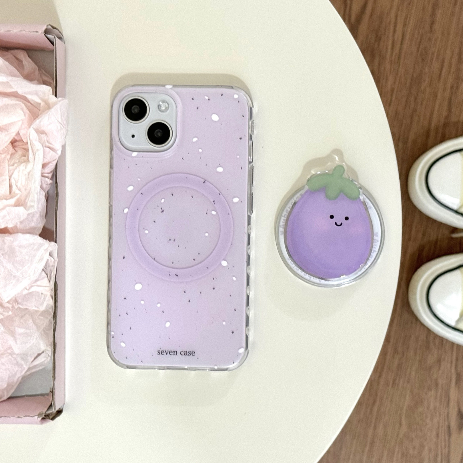 双层imd磁吸简约紫色泼墨茄子手机壳适用iphone16promax大孔华为mate60防摔苹果15小众14磨砂13可爱Pura70女