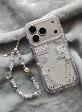 圆弧气囊IMD时尚潮流闪粉鎏金ins风韩系插画手机壳适用iphone17promax大孔防摔苹果16亮面15趣味创意14手链13