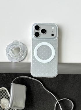 IMD磁吸清新简约银色底波点镜子手机壳适用iPhone17promax大孔防摔苹果16磨砂15趣味创意14爱心支架13少女心