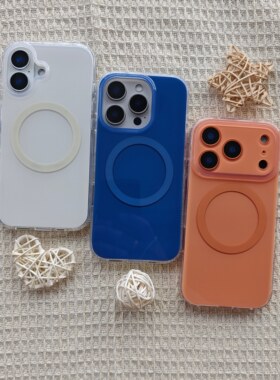 IMD磁吸时尚潮流简约白蓝橙三色情侣手机壳适用iPhone17promax个性防摔苹果16亮面15文艺清新14男女13纯色新