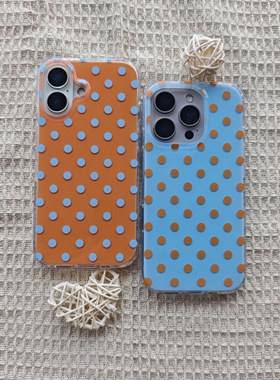IMD时尚潮流蓝橙色波点情侣手机壳适用iPhone17promax个性防摔苹果16亮面15简约创意14清新男女13文艺小众新