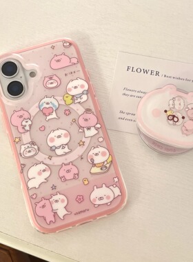 二合一粉边IMD磁吸卡通可爱粉色满屏兔丸17手机壳适用iphone16promax大孔防摔苹果15趣味14磨砂13支架少女新