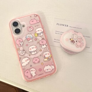 二合一粉边IMD磁吸卡通可爱粉色满屏兔丸17手机壳适用iphone16promax大孔防摔苹果15趣味14磨砂13支架少女新