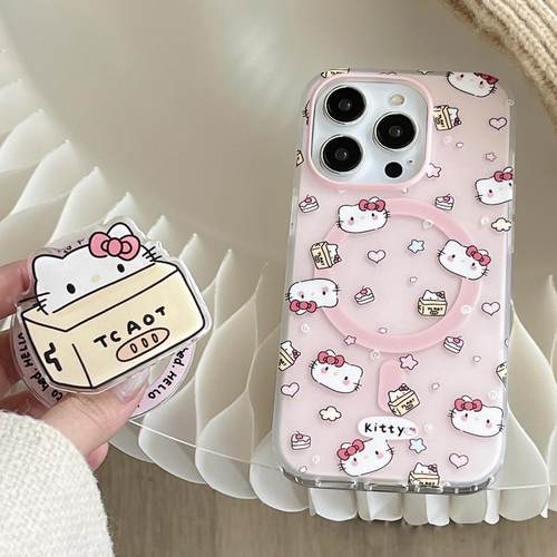 苹果粉色kitty猫磁吸手机壳