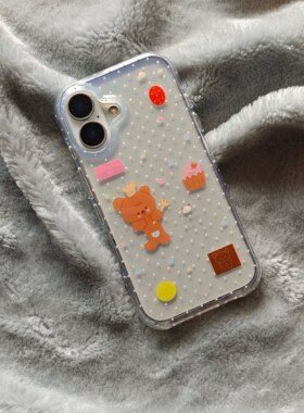 圆弧气囊IMD卡通可爱透明波点星星甜品小熊手机壳适用iPhone17promax大孔防摔苹果16亮面15趣味创意14少女13