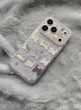 IMD卡通可爱透紫色镭射蕾丝爱心宫格猫咪手机壳适用iphone17promax个性防摔苹果16亮面15趣味创意14少女心13