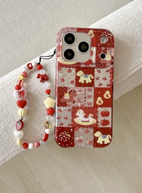 IMD2026马年卡通可爱百马星星新年拼接小马手机壳适用iPhone17promax大孔防摔苹果16亮面15趣味创意14手链13