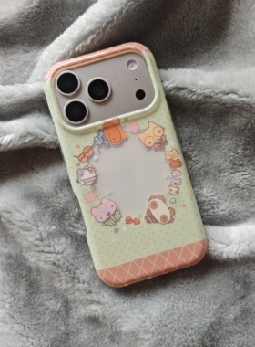 圆弧气囊IMD卡通可爱古早味绿色波点围边小萌物手机壳适用iPhone17promax大孔防摔苹果16亮面15趣味14创意13