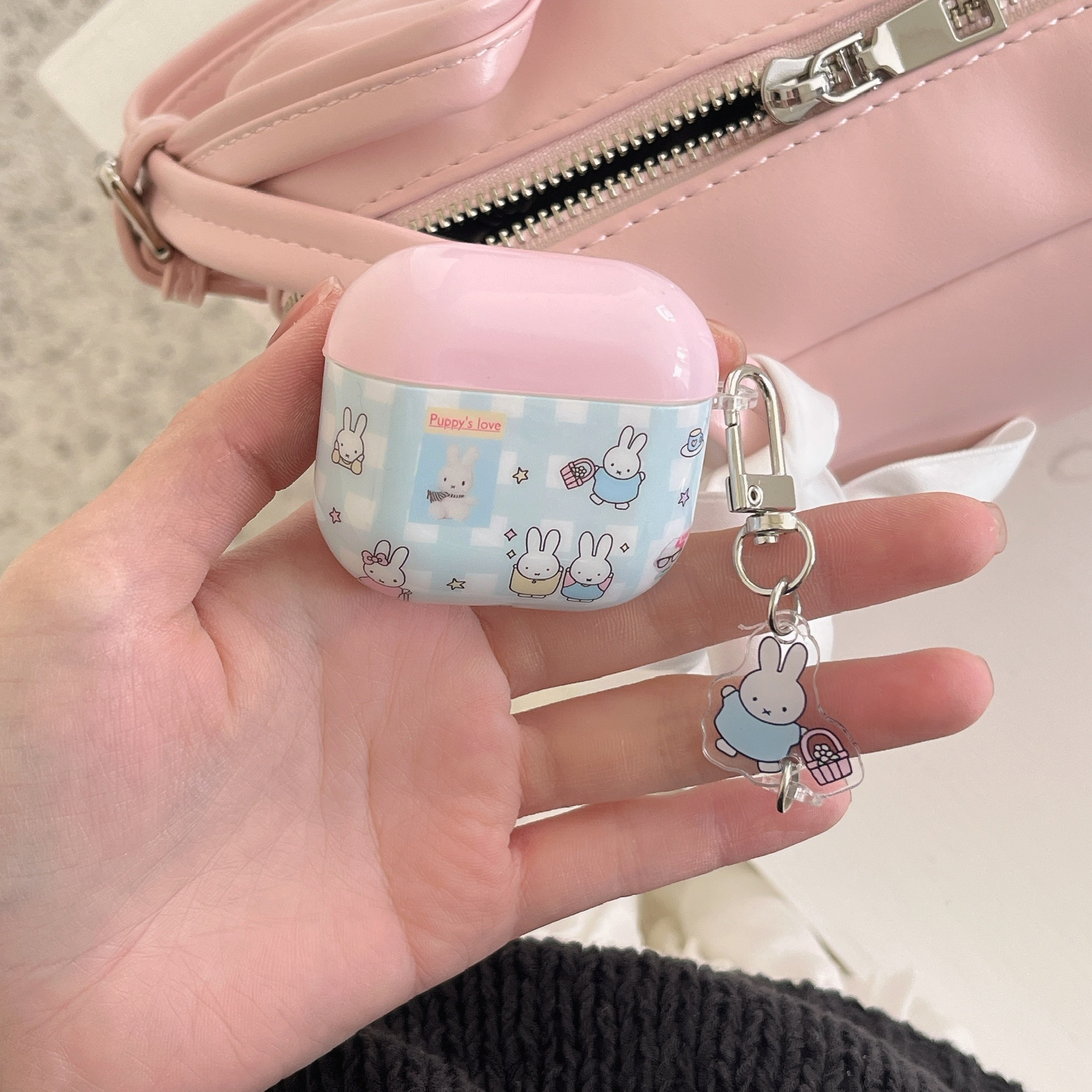 韩系ins风蓝分撞色格纹米菲兔miffy可爱苹果蓝牙耳机套适用airpods2/3/4女生新款卡通airpodpro2软壳imd网红