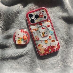 二合一红边IMD磁吸卡通可爱烟花发财暴富kitty猫手机壳适用iphone17promax防摔苹果16亮面15趣味创意14支架13
