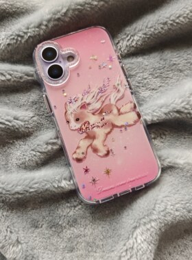 圆弧气囊IMD梦幻可爱2026马年粉色鎏金奔跑小马手机壳适用iphone17promax防摔苹果16亮面15趣味创意14少女13