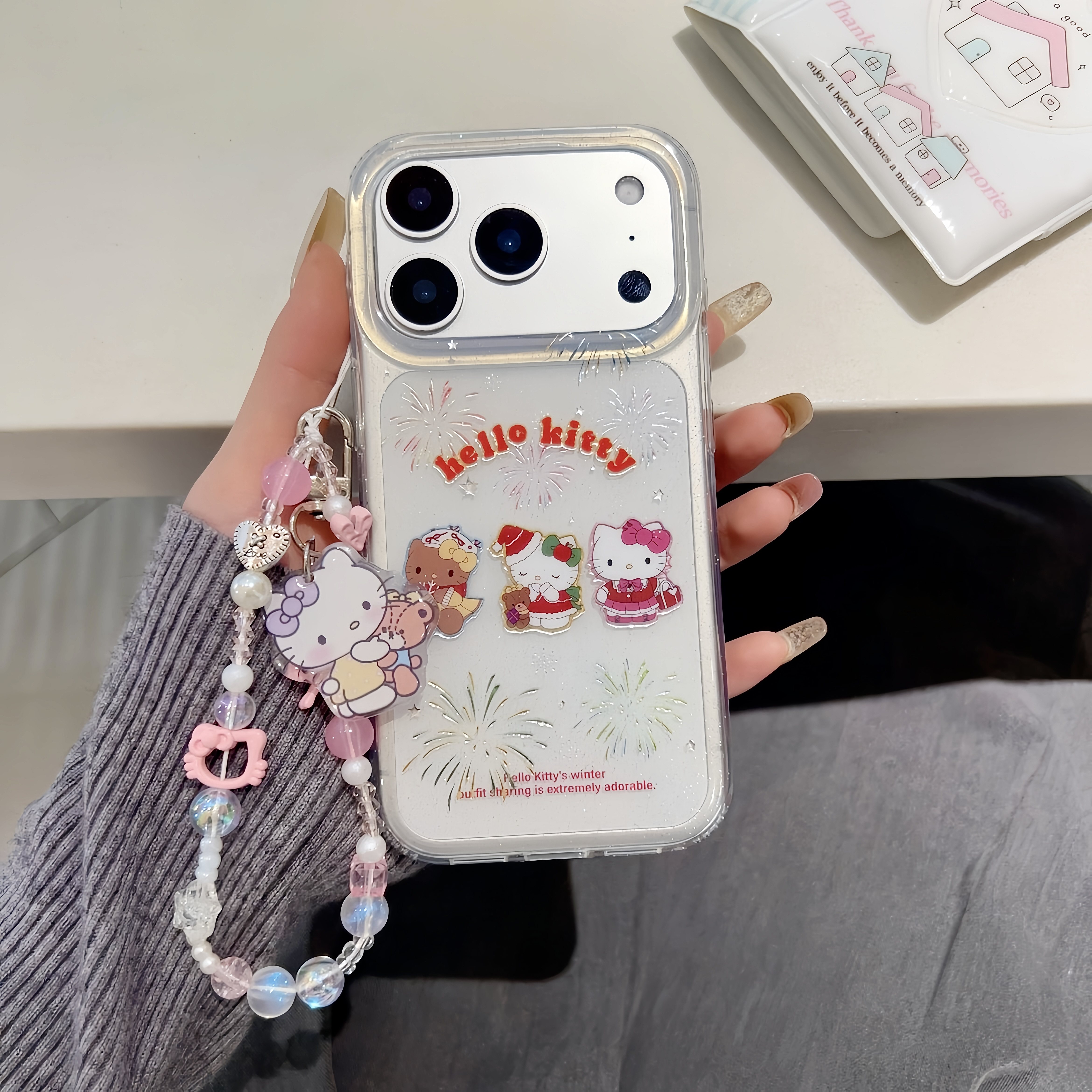 IMD卡通可爱鎏金闪粉烟花圣诞帽kitty猫手机壳适用iPhone17promax大孔防摔苹果16亮面15趣味创意14手链13少女