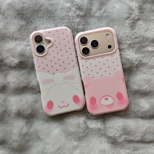 可爱粉色星星大脸兔子小熊手机壳