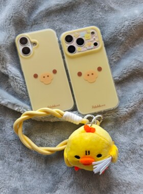 IMD卡通可爱简约黄色大脸鼻孔鸡手机壳适用iPhone17promax个性防摔苹果16磨砂15趣味创意14带玩偶13萌系少女