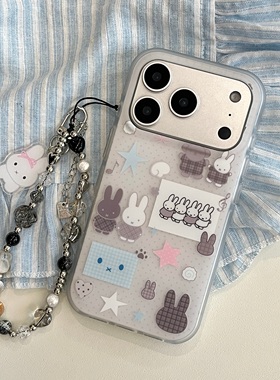 圆弧气囊IMD卡通可爱波点灰色米菲兔手机壳适用iPhone17promax大孔防摔苹果16磨砂15趣味创意14手链13少女心