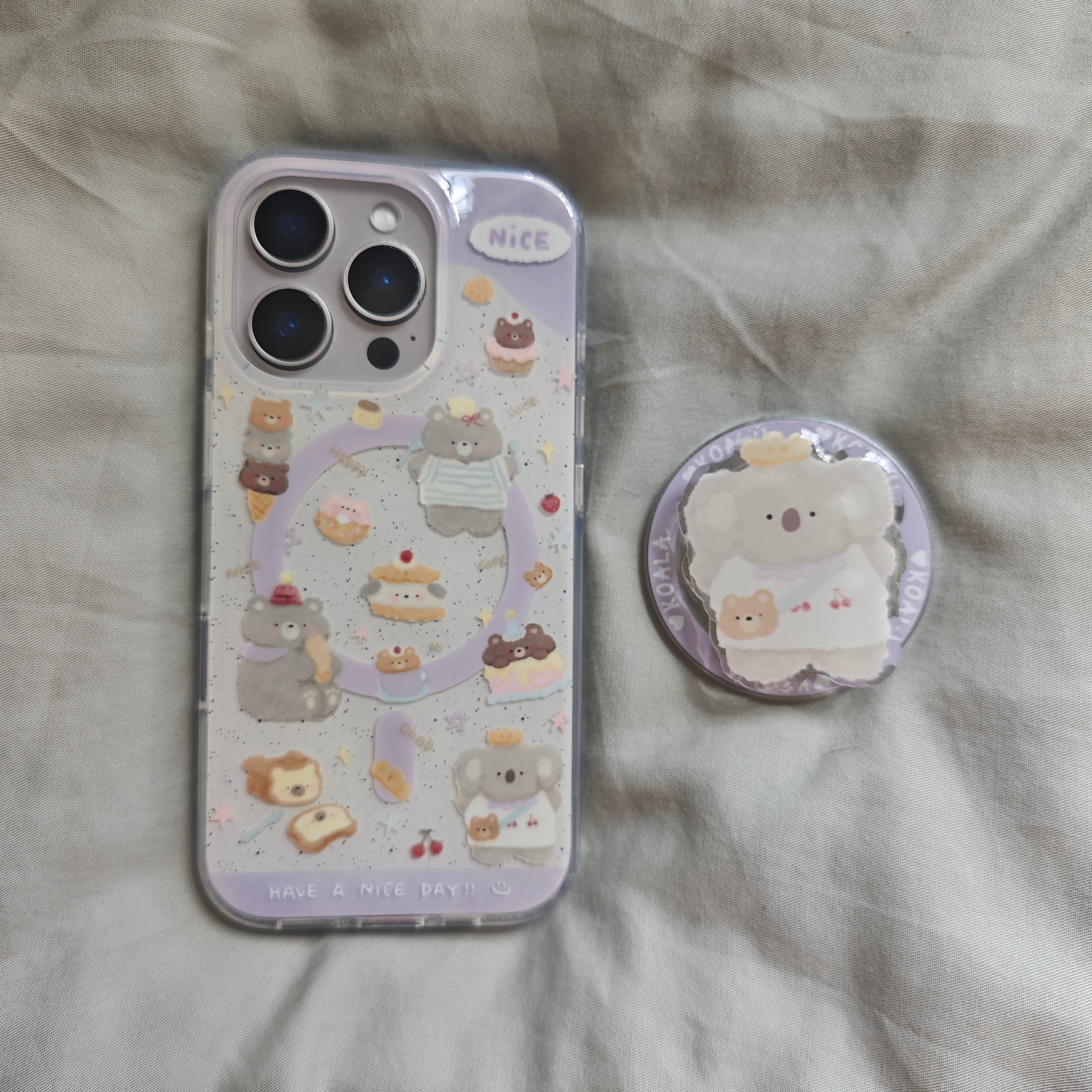 苹果紫色泼墨甜品考拉手机壳