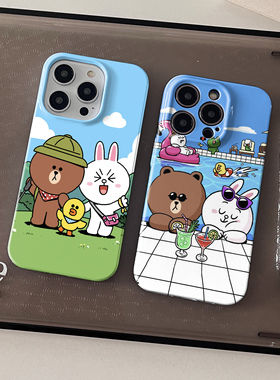卡通linefriend布朗熊可妮兔适用苹果15promax手机壳菲林软全包华为mate60红米oppo小米13vivo情侣闺蜜可爱硬